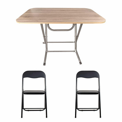 Masa plianta cu blat MDF 70x120x73 cm + 2 scaune bucatarie pliabile metalice