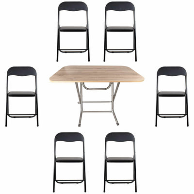 Masa plianta cu blat MDF 70x120x73 cm si 6 scaune pliabile de bucatarie