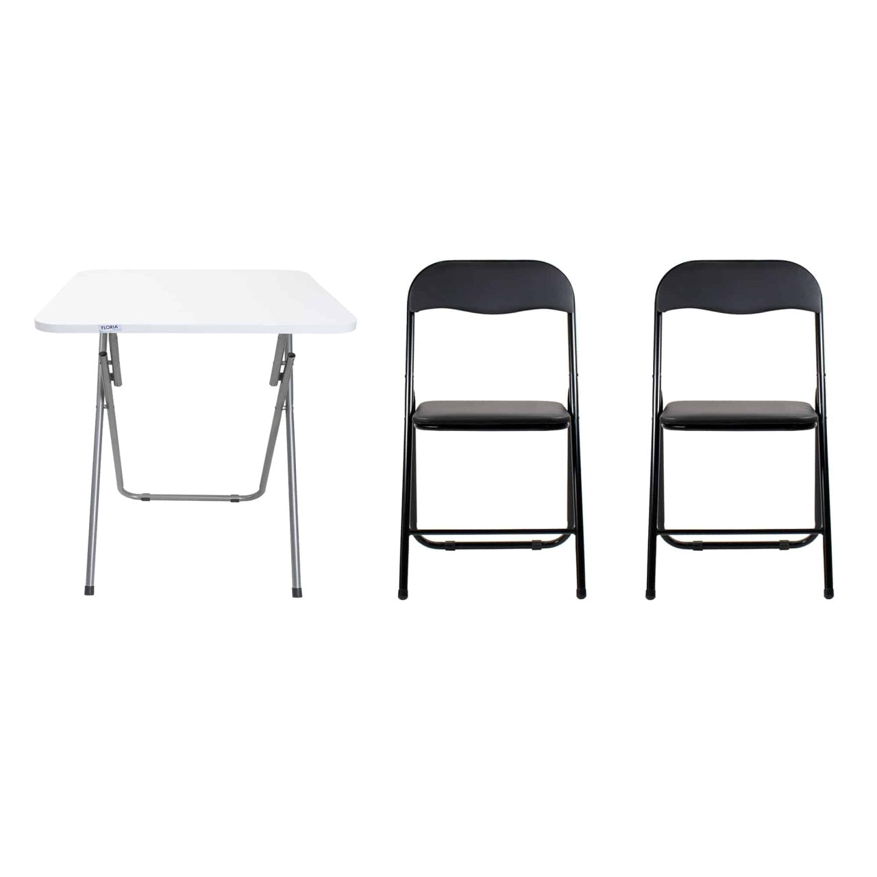 Masa plianta MDF 60x60x72 cm alba cu 2 scaune pliabile pentru bucatarie si camping