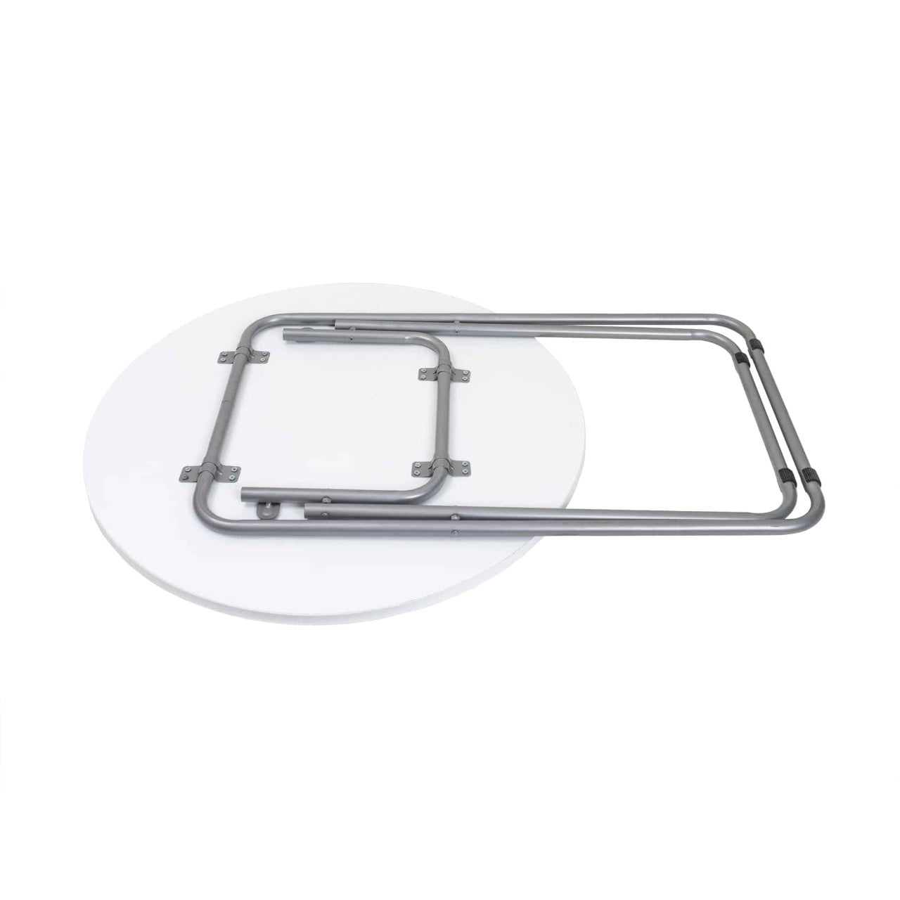 Masa plianta rotunda 70x70cm cu blat MDF alb si 4 scaune pliabile bucatarie