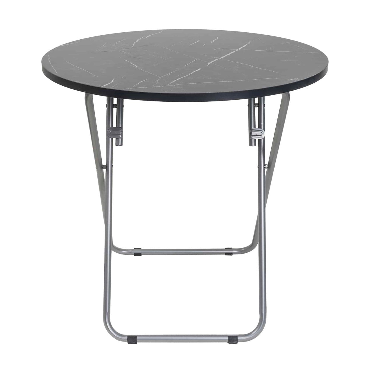 Masa plianta rotunda 70x70cm cu blat MDF negru si 4 scaune pliabile pentru bucatarie