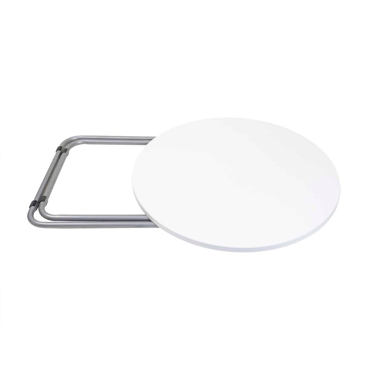Masa plianta rotunda cu blat MDF, 70x70 cm, picioare metalice albe