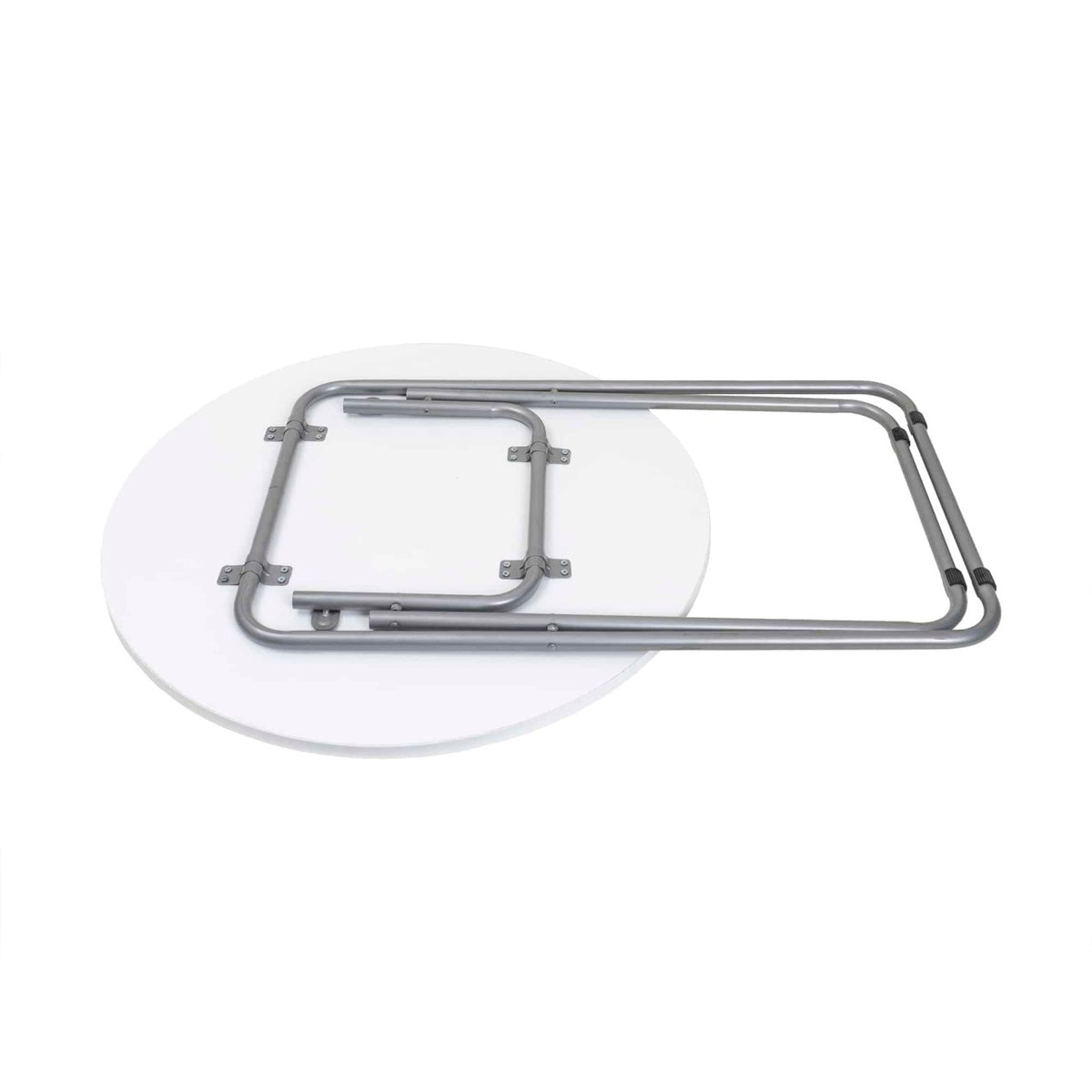 Masa plianta rotunda cu blat MDF, 70x70 cm, picioare metalice albe