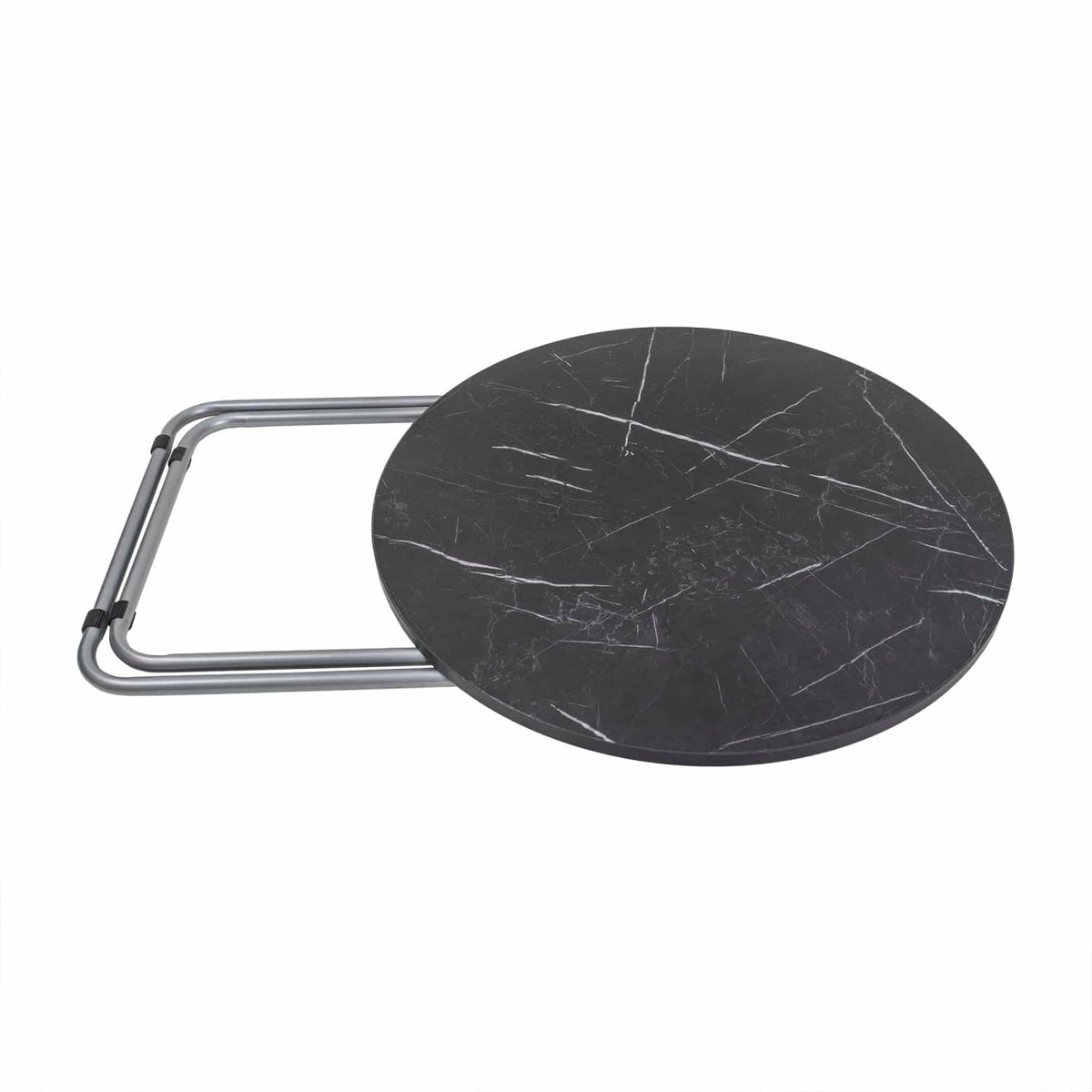 Masa plianta rotunda cu blat MDF 70x70 cm, picioare metalice negre
