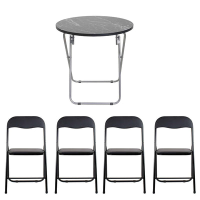 Masa plianta rotunda MDF 60x65 cm negru cu 4 scaune pliabile pentru bucatarie