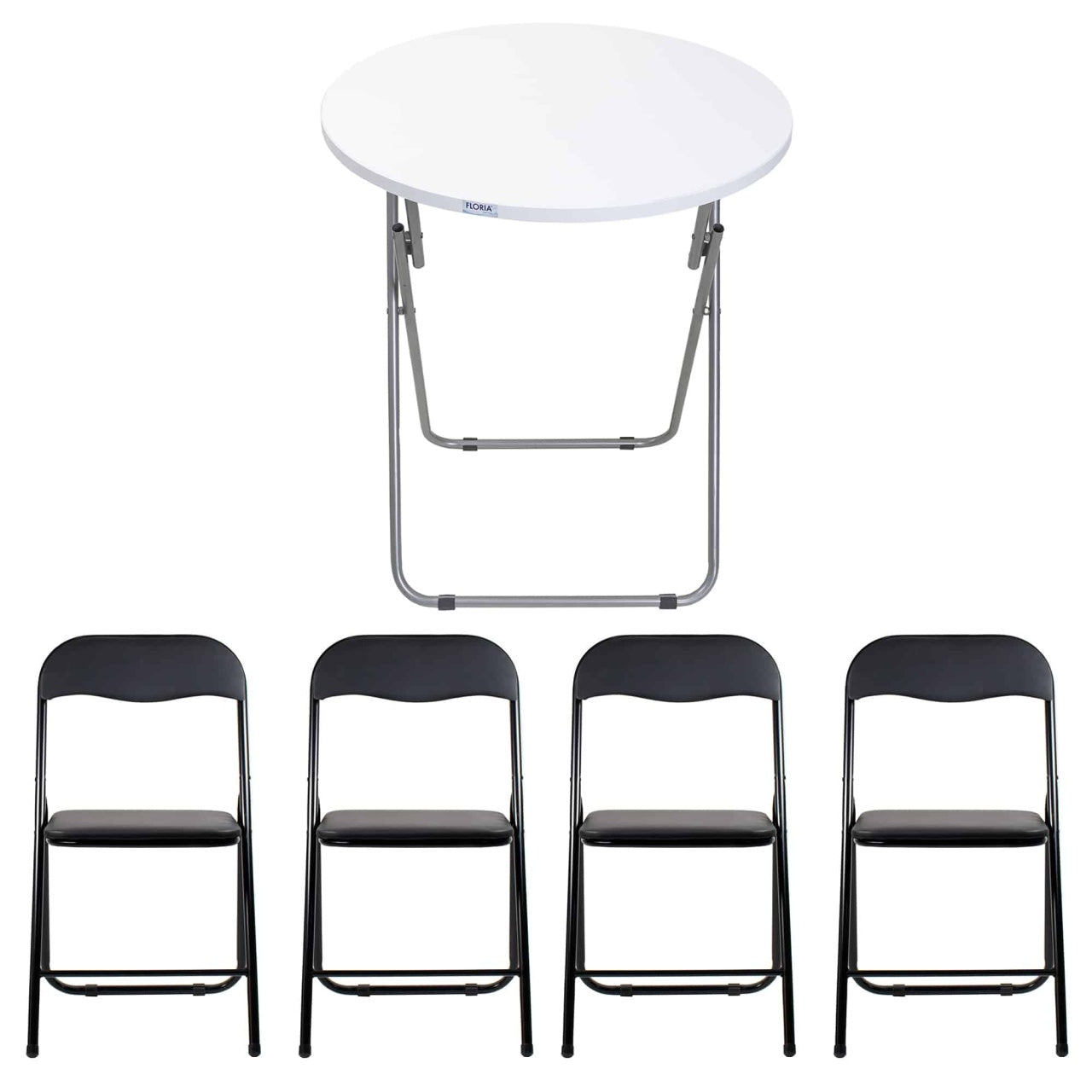Masa plianta rotunda MDF 60x65cm alba cu 4 scaune bucatarie pliabile