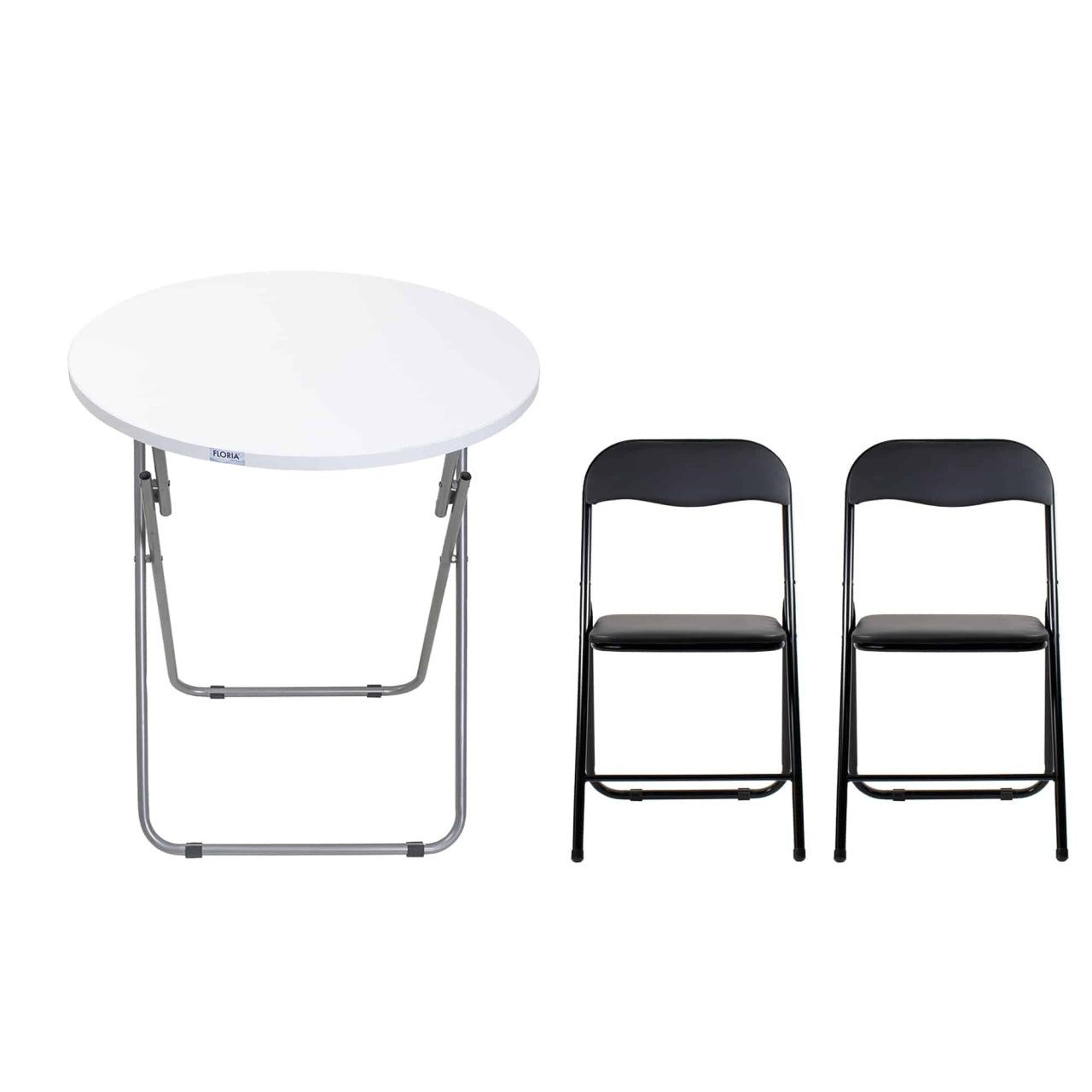 Masa plianta rotunda MDF 60x65cm alba plus 2 scaune bucatarie pliabile