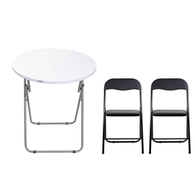 Masa plianta rotunda MDF 60x65cm alba plus 2 scaune bucatarie pliabile