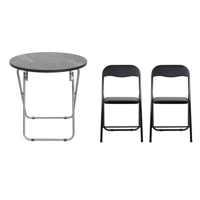 Masa plianta rotunda MDF 60x65cm neagra cu 2 scaune pliabile bucatarie