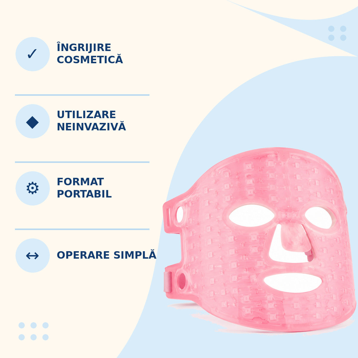 Mască Facială LED pentru Îngrijirea Tenului, Roz – caracteristici