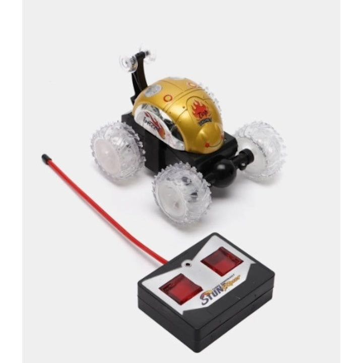 Masina cu telecomnda pentru copii, cu lumina LED, pe baterii, rotire 360 de grade, merge pe 2 roti, se da peste cap, galben