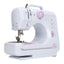 Masina de cusut, cu 12 modele de cusaturi, cu accesorii, gradat cu centimetrii, compact si portabil, alb/roz
