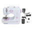 Masina de cusut, cu 12 modele de cusaturi, cu accesorii, gradat cu centimetrii, compact si portabil, alb/roz