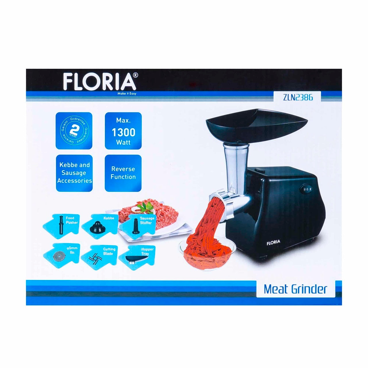Masina de tocat carne 1300W cu accesorii pentru carnati, negru