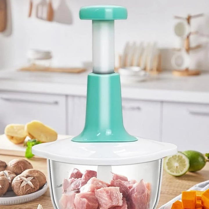 Masina de tocat manuala, pentru legume si carne, capacitate 700ml, din plastic si aluminiu, alb/verde