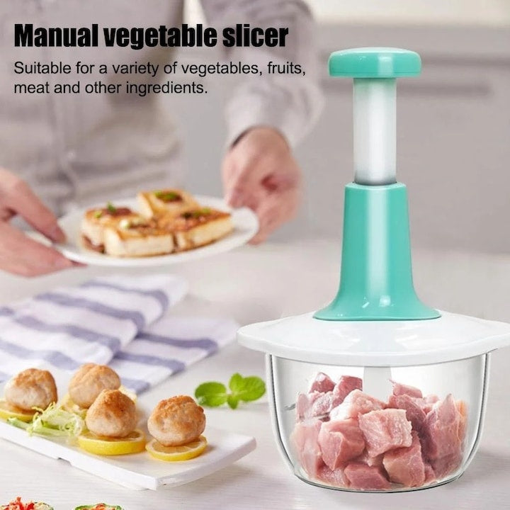 Masina de tocat manuala, pentru legume si carne, capacitate 700ml, din plastic si aluminiu, alb/verde