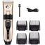 Masina de tuns animale, FOXMAG24, cu functie wireless, lame ceramice, 4 tipuri de pieptane, buton ON-OFF, auriu