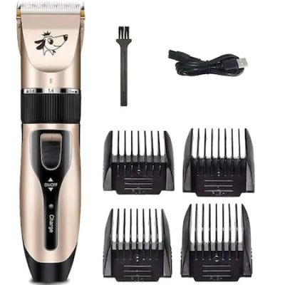 Masina de tuns animale, FOXMAG24, cu functie wireless, lame ceramice, 4 tipuri de pieptane, buton ON-OFF, auriu