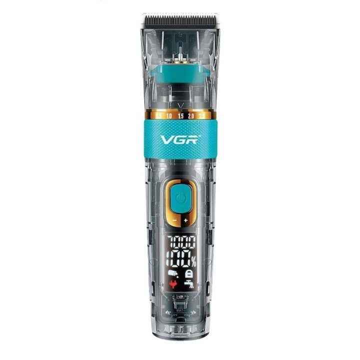 Masina de tuns cu accesorii, din metal si plastic, display LCD, 3 trepte de viteza, cu 6 gratare, perie de curatare si sticluta de ulei, dimensiuni 15 * 4, 3 * 3, 4 cm, negru/verde
