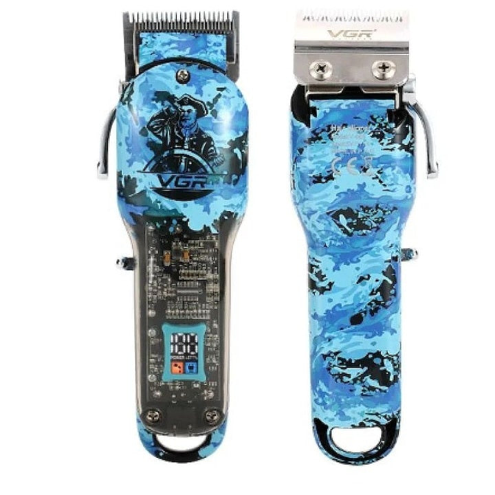 Masina de tuns cu accesorii, din metal si plastic, display LCD, cu 4 gratare, perie de curatare si sticluta de ulei, pieptane, putere 5W, negru/verde