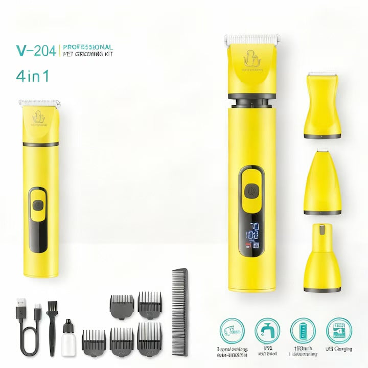 Masina de tuns pentru animale 4 in 1, pentru caini si pisici, lama din otel inoxidabil, afisaj LED