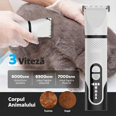 Masina de tuns pentru animale 4 in 1, pentru caini si pisici, lama din otel inoxidabil, afisaj LED