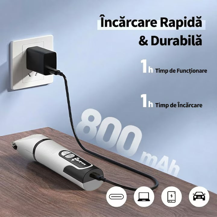 Masina de tuns pentru animale 4 in 1, pentru caini si pisici, lama din otel inoxidabil, afisaj LED