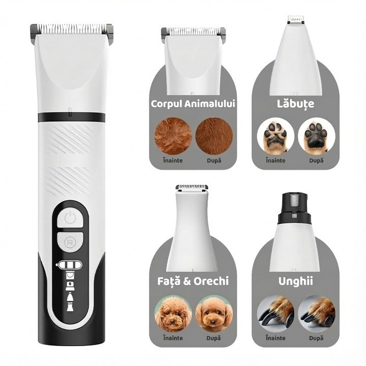 Masina de tuns pentru animale 4 in 1, pentru caini si pisici, lama din otel inoxidabil, afisaj LED