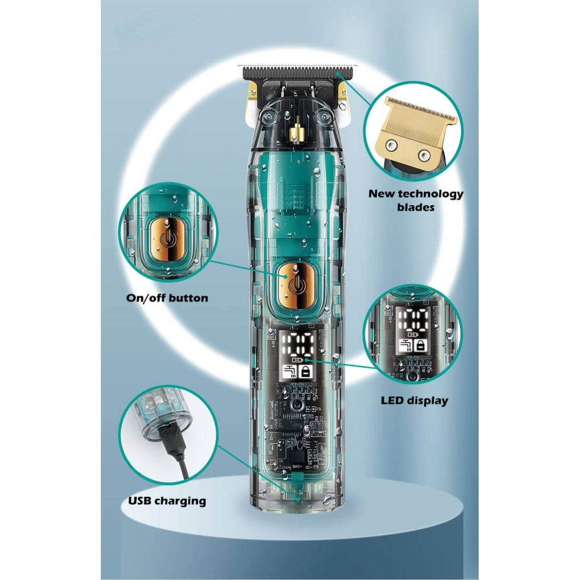Masina de tuns profesionala, cu lame din inox, multifunctionala, rezistenta la apa, incarcare USB, afisaj LED, verde
