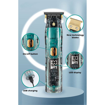 Masina de tuns profesionala, cu lame din inox, multifunctionala, rezistenta la apa, incarcare USB, afisaj LED, verde