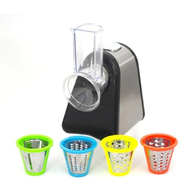 Masina electrica multifunctionala de tocat si maruntit legume si fructe, pentru salate, aperitive si diverse preparate, cu site din inox, picioruse antiaderente, zgomot redus, negru