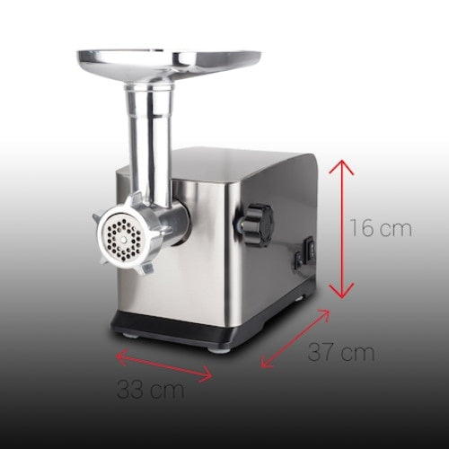 Masina tocat carne, confectionata din inox, cu 3 site, capacitate de maruntire 1,5 kg/min, putere 1800W, cu accesorii incluse, gri
