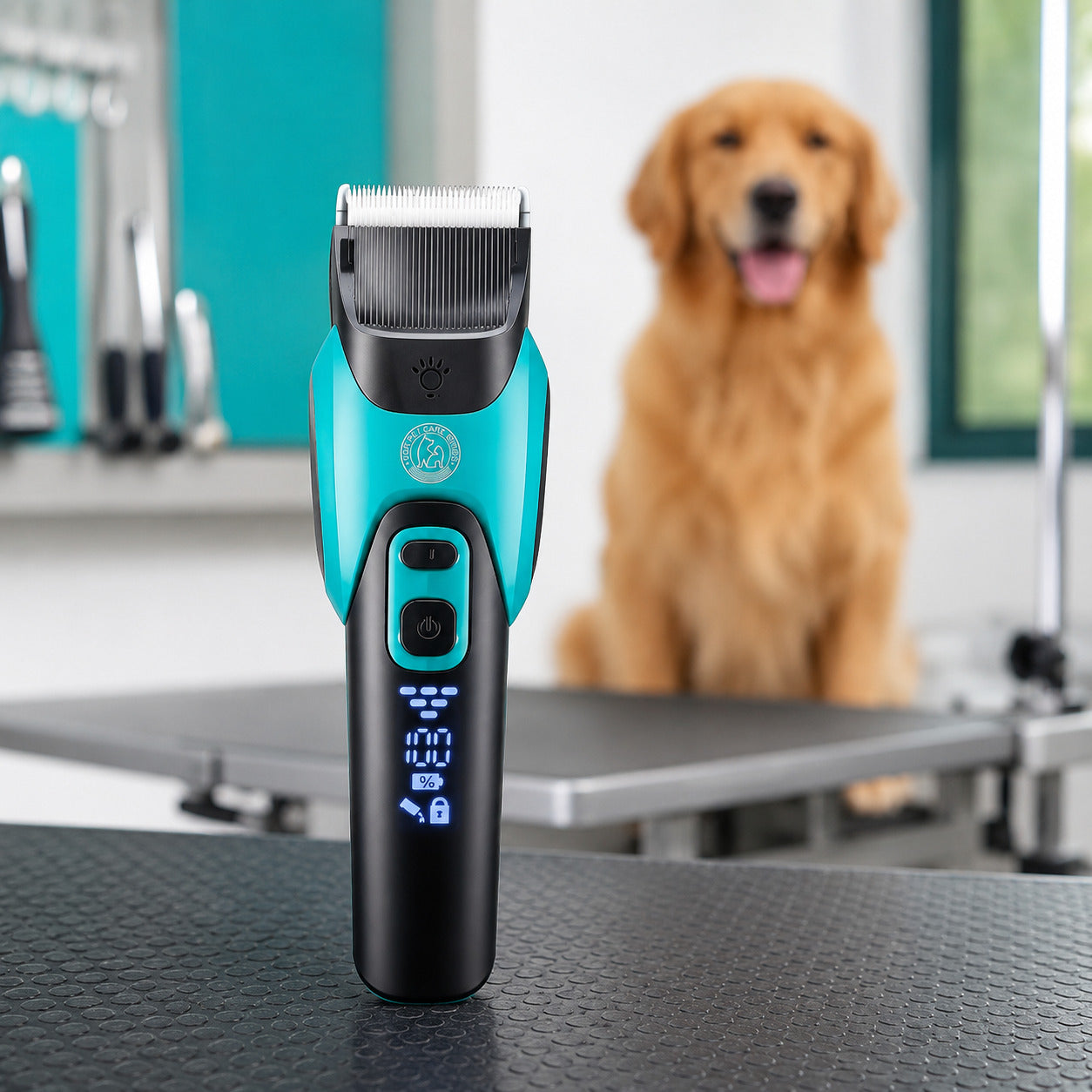 Mașină de Tuns Animale VGR V-208, Lamă Ceramică, LED, Turcoaz – imagine 2