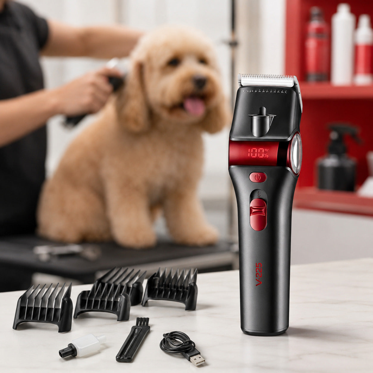 Mașină de Tuns Animale VGR V-225, 2 Viteze, 2000 mAh, Lumină, Roșu – imagine 2