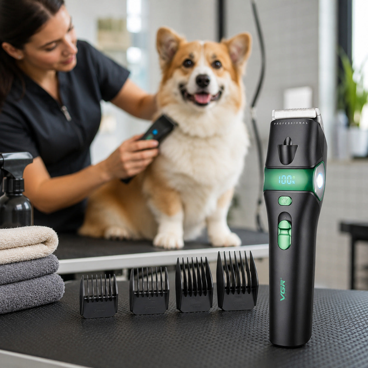 Mașină de Tuns Animale VGR V-225, 2 Viteze, 2000 mAh, Lumină, Verde – imagine 2