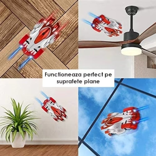 Masinuta cu telecomanda, antigravitationala, care urca pe pereti si tavan, rotatie 360°, interactiva, gri/rosu