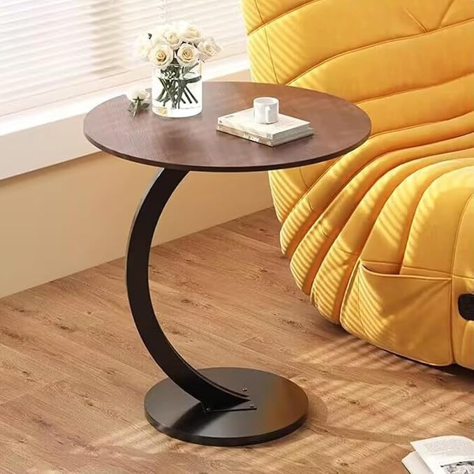 Masuta de cafea, din metal si lemn, rotunda, dimensiuni 40 x 40 x 60 cm, pentru living si bucatarie, maro/negru