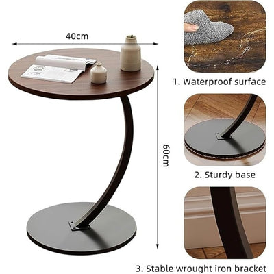 Masuta de cafea, din metal si lemn, rotunda, dimensiuni 40 x 40 x 60 cm, pentru living si bucatarie, maro/negru