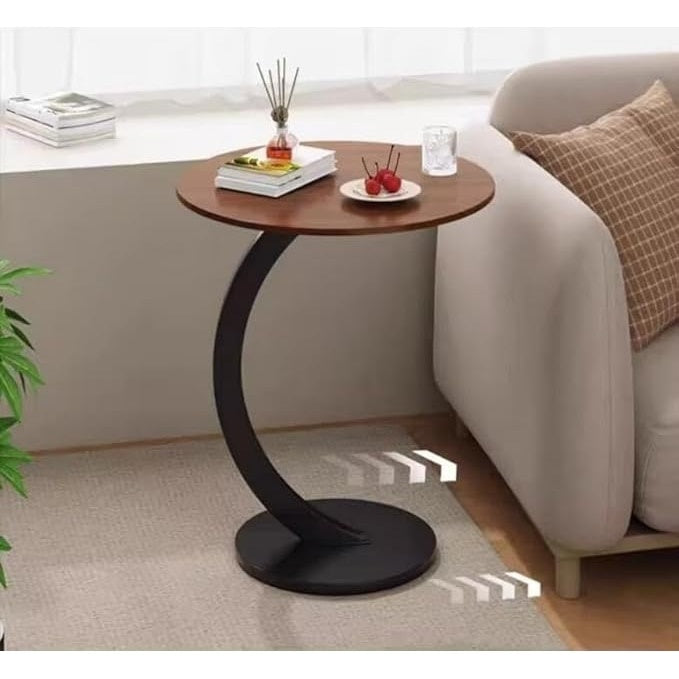 Masuta de cafea, din metal si lemn, rotunda, dimensiuni 40 x 40 x 60 cm, pentru living si bucatarie, maro/negru
