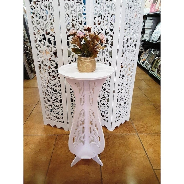 Masuta de cafea, fixa, din MDF, cu elemente decorative, dimensiuni 75 X 36 cm, alb