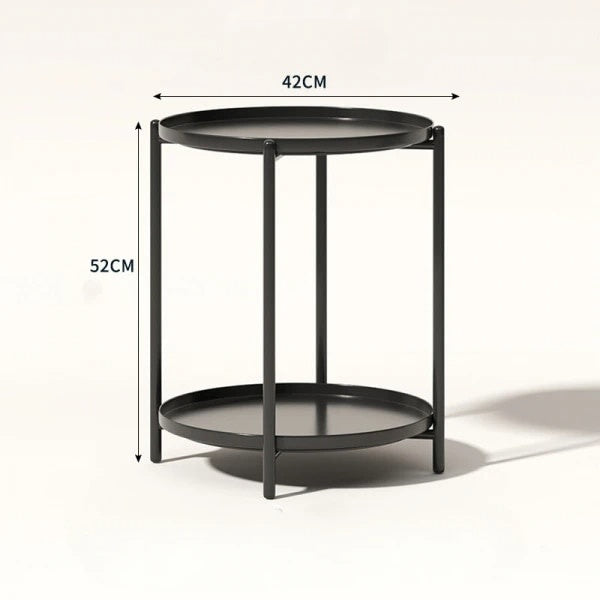 Masuta de cafea rotunda, din metal, cu 2 nivele, dimensiuni 42 x 52 cm, structura solida, tava detasabila, Greutate maxima suportata 20 kg, negru