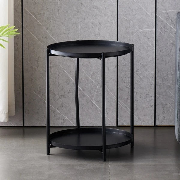 Masuta de cafea rotunda, din metal, cu 2 nivele, dimensiuni 42 x 52 cm, structura solida, tava detasabila, Greutate maxima suportata 20 kg, negru