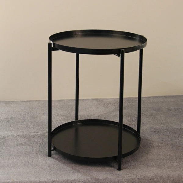 Masuta de cafea rotunda, din metal, cu 2 nivele, dimensiuni 42 x 52 cm, structura solida, tava detasabila, Greutate maxima suportata 20 kg, negru