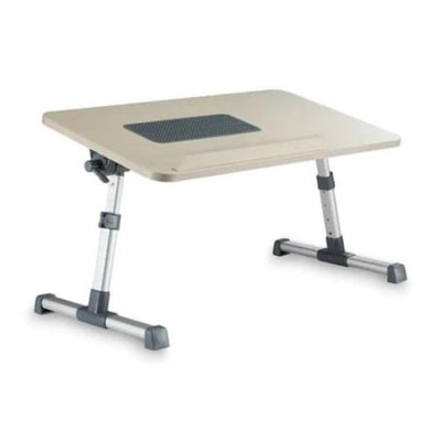 Masuta pentru Laptop FOXMAG24, Blat din MDF, Cooler Incorporat, Picioare din Aluminiu, Ajustare Inaltime si Unghi de Lucru, Alimentare USB, Gri