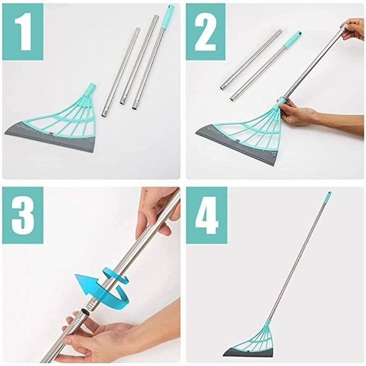 Matura din silicon, multifunctionala pentru praf, apa, par, pentru curatare uscata si umeda, cu maner din aluminiu, verde