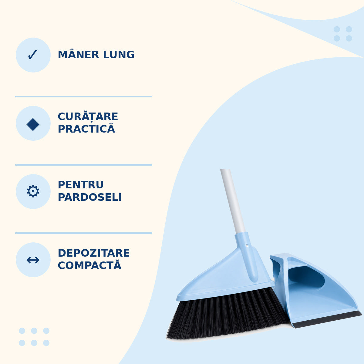Mătură Manuală 2 în 1 cu Colector pentru Podele, Albastru – imagine 3