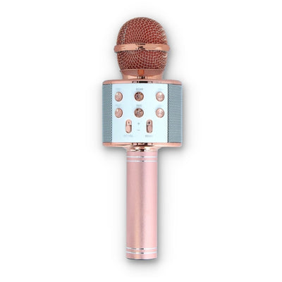 Microfon karaoke, Wireless, Bluetooth, Boxa incorporata, 2600 mAh, Auriu rose/Argintiu