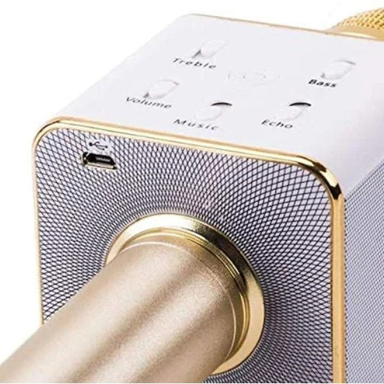 Microfon Karaoke Wireless FOXMAG24, cu Bluetooth si boxa inclusa, autonomie 3-5h, Gold