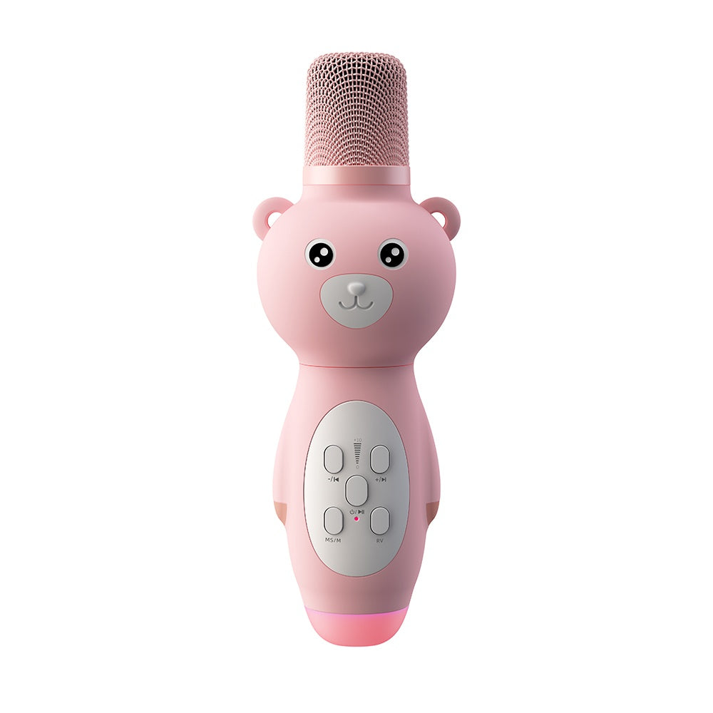 Microfon pentru copii, jucarie muzicala, karaoke, bluetooth, wireless, din materiale durabile, non-toxice, roz