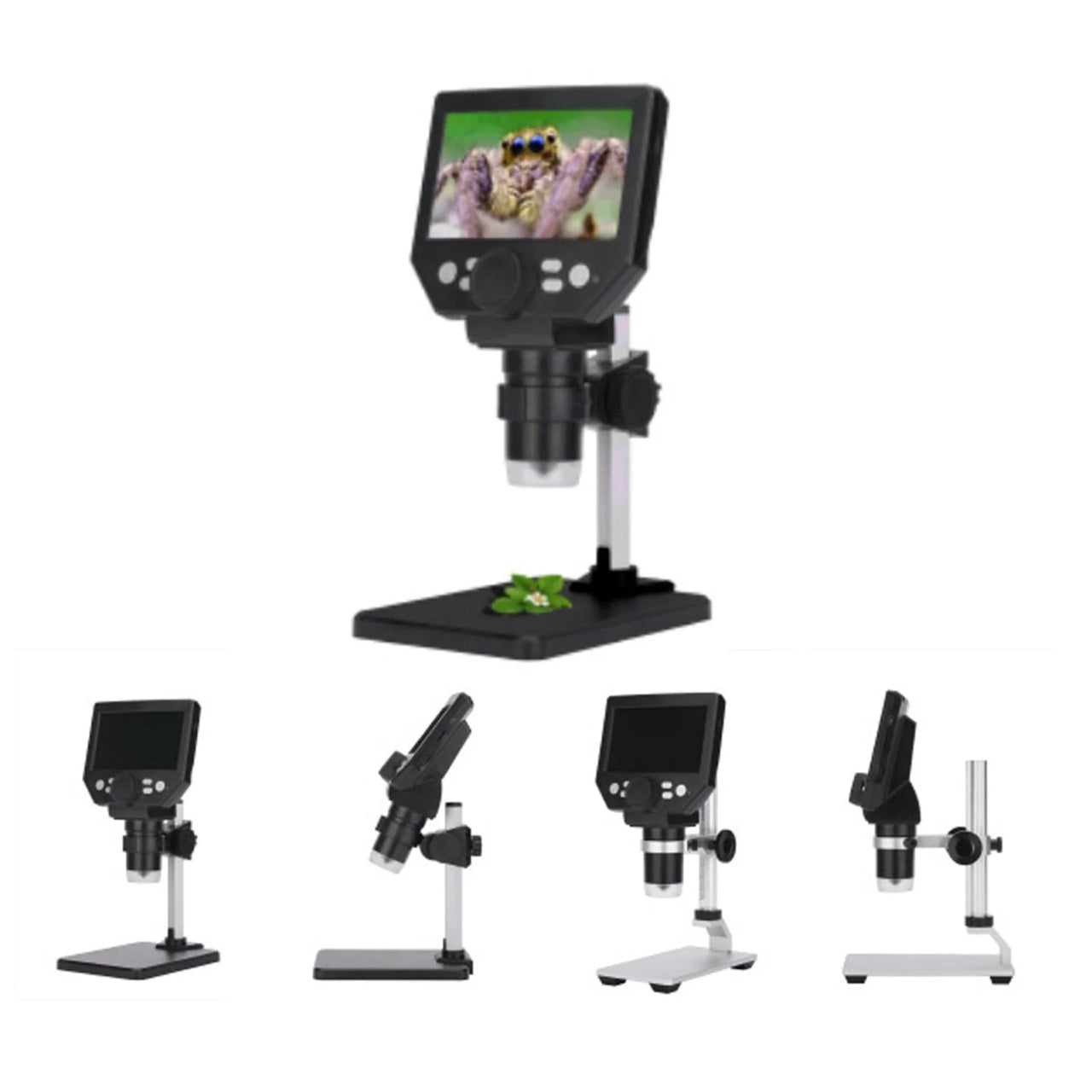 Microscop digital LCD 4.3” HD, 8MP, zoom 1-1000X, 8 LED-uri, baterie reincarcabila si suport PC, din metal si plastic, argintiu/negru